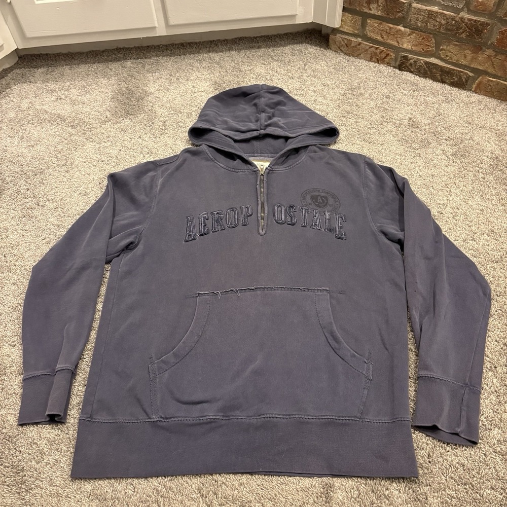 Vintage Aeropostale Hoodie Baggy XL Aero Stitched Distressed 1/4 Zip Thermal